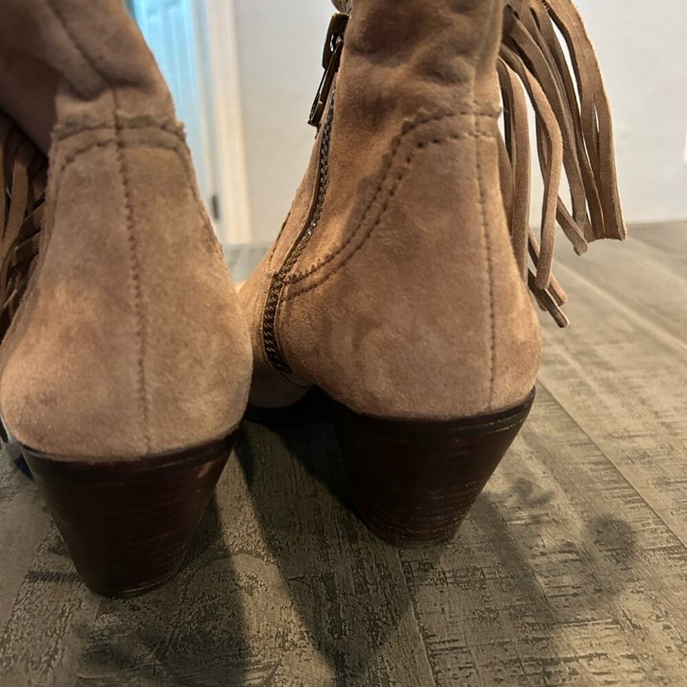 Sam Edelman Louie Tan Fringe Boho Booties Western Suede Booties - 7.5 Taupe Gray - Picture 7 of 8